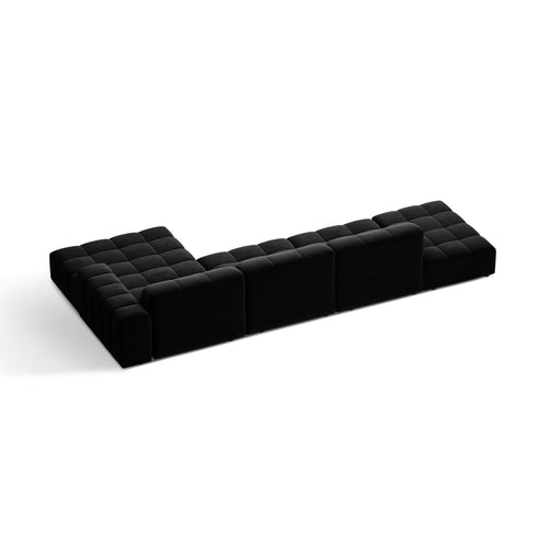 Cosmopolitan Design - Rechter hoekbank Chicago 5-zits, flueel zwart - 167x348x78cm