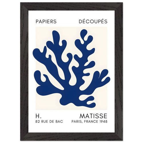 Artfulprints Poster met Lijst Matisse – Saltflower shapes navy blue II   - A4 21x29.7 cm - Blauw