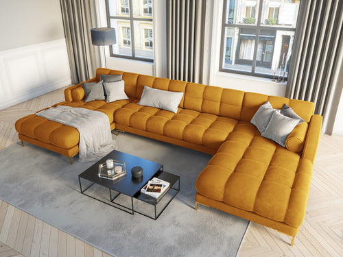 Cosmopolitan Design Panoramische bank Bali 7-zits, flueel, geel - 185x383x75cm