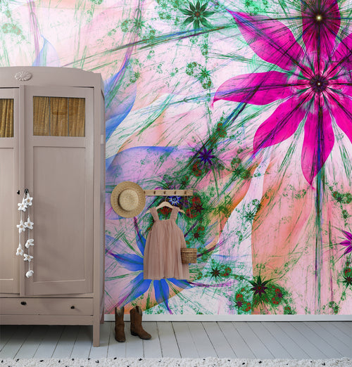 Sanders & Sanders fotobehang bloemen roze, blauw en groen - 375 x 270 cm - 600552