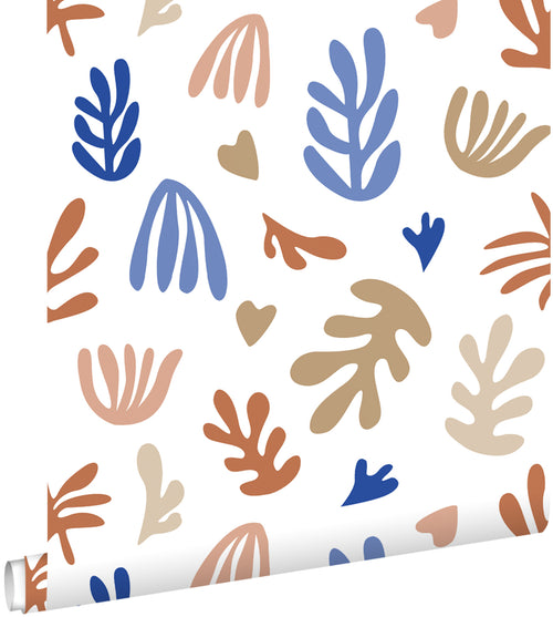 ESTAhome behang planten in Matisse stijl beige, terracotta en blauw - 50 x 900 cm - 131019 - vtwonen shop