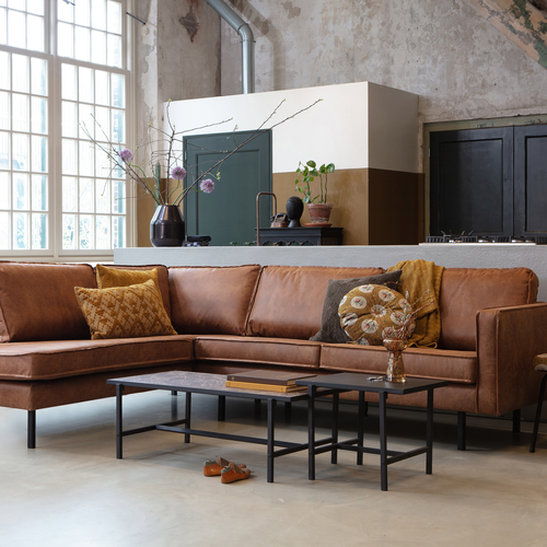 WOOOD hoekbank links Rodeo - Recycle Leer - Cognac - 85x266x86 - vtwonen shop