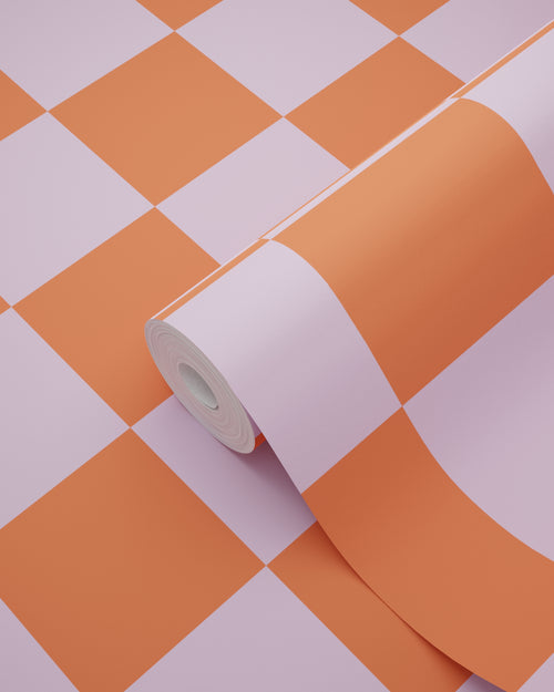 ESTAhome behang geblokt motief lila paars en oranje - 53 cm x 10.05 m - 130914 - vtwonen shop