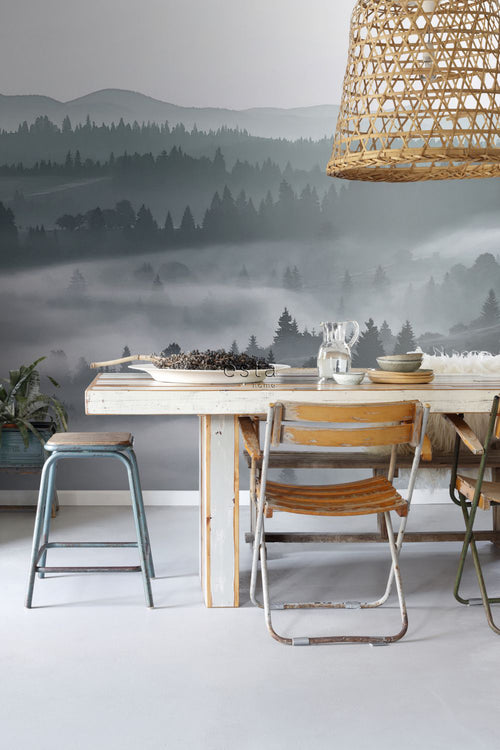 ESTAhome fotobehang mistige bergen groen - 279 x 279 cm - 158910 - vtwonen shop
