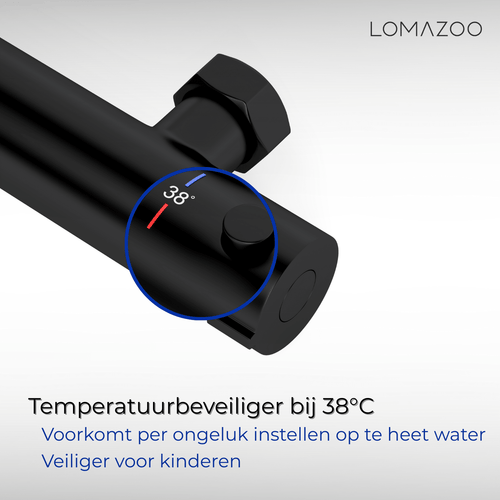 LOMAZOO regendouche Lando Premium - met thermostaatkraan - mat zwart