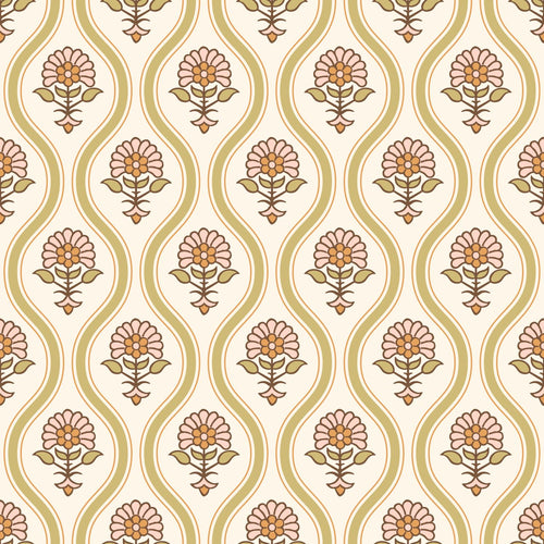 ESTAhome behang vintage bloemen groen, roze en oranje - 50 x 900 cm - 131741