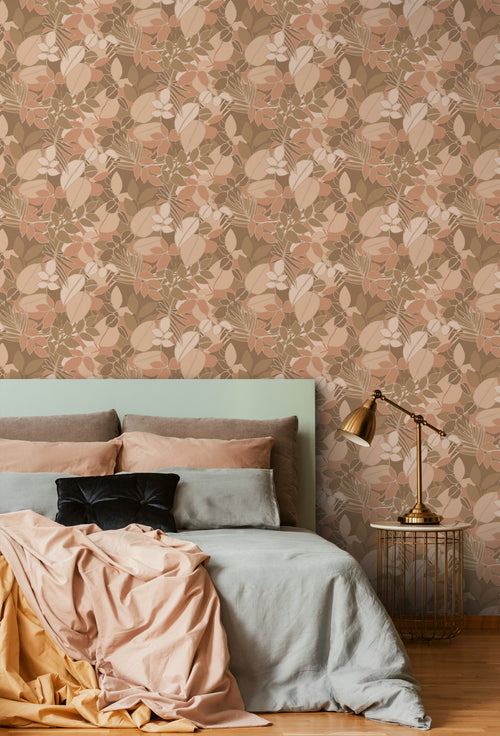 ESTAhome behang bladeren donker beige en terracotta roze - 50 x 900 cm - 139847 - vtwonen shop