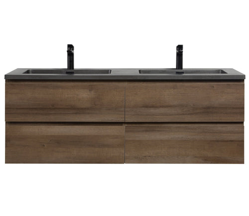 Badplaats Badkamermeubel Set Angela 140 cm – Bruin Eiken – Badmeubel met Zwarte Wastafel