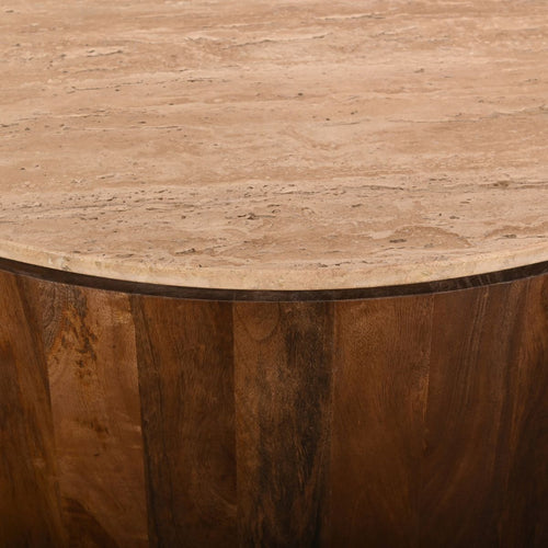 Giga Meubel Salontafel Elan Rond - Travertin - Walnoot - 90x90x35cm - vtwonen shop