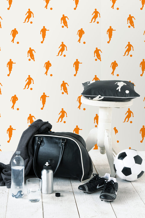 ESTAhome behang voetbalspelers oranje en wit - 53 cm x 10.05 m - 115871