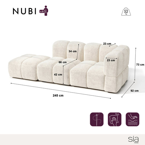 Sia Home - Modulaire bank NUBI - Fluweel met structuur - Crème - 245cm