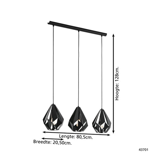 EGLO hanglamp Carlton 5 - e27 - 80,5 cm - zwart