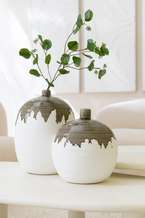 J-Line vaas Olea Fles - olijfgroen/wit - small - Ø 21.5 cm