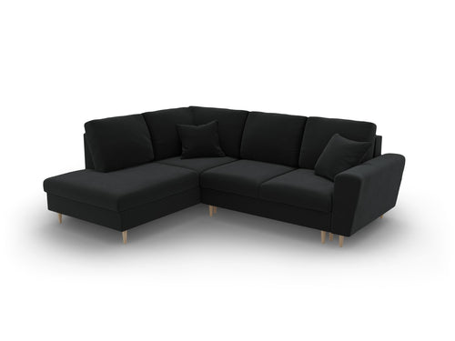 Cosmopolitan Design Uitklapbare hoekbank links met opbergdoos Kyoto 5-zits, flueel zwart - 194x243x88cm