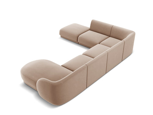 Micadoni Panoramische hoekbank links Miley 6-zits, flueel, cappuccino - 255x330x70cm