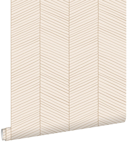 ESTAhome behang visgraat-motief zandkleurig en beige - 53 cm x 10.05 m - 139565