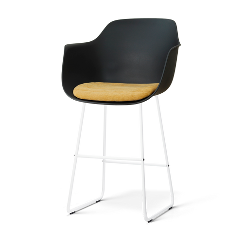 Nolon Nino-Liz barkruk zwart met warm oker zitkussen - wit onderstel - 75 cm