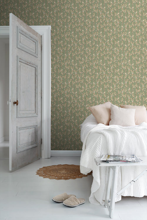 Sanders & Sanders behang bloesemtak vergrijsd olijfgroen en wit - 53 cm x 10 m - 640182
