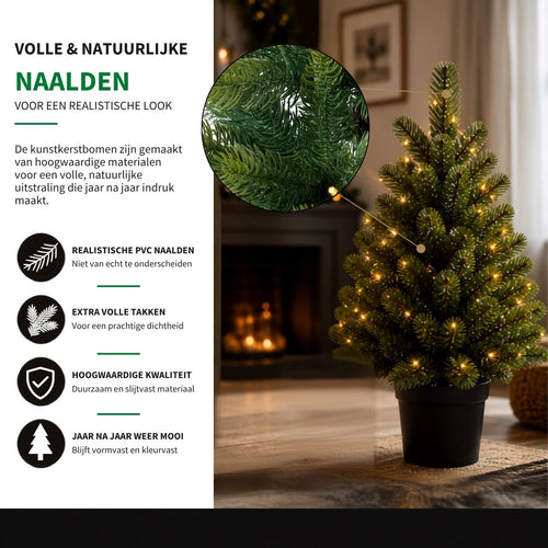Black Box Trees Nagoya Kerstboom en Kerstkrans Set - 2 Kunstkerstbomen en 1 Krans met LED Verlichting - H90 x Ø45 cm - Groen
