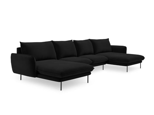 Cosmopolitan Design Panoramische bank Vienna 6-zits, flueel, zwart - 170x350x95cm