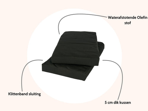 MaximaVida picknicktafel kussenpakket Havana zwart 55 x 27,5 x 5 cm - waterafstotend - 4 stuks