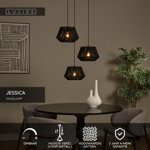 Lucide hanglamp JESSICA - 3xE27 - Zwart