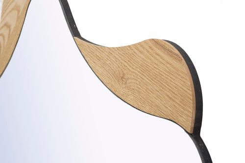 Wandspiegel van bruin hout in stervorm Ø 80 cm