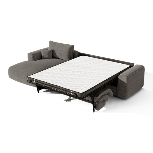 Premium Interiors - Linkshoekbank met snelle uitklapfunctie COMO - bouclé-stof grafietgrijs 300cm