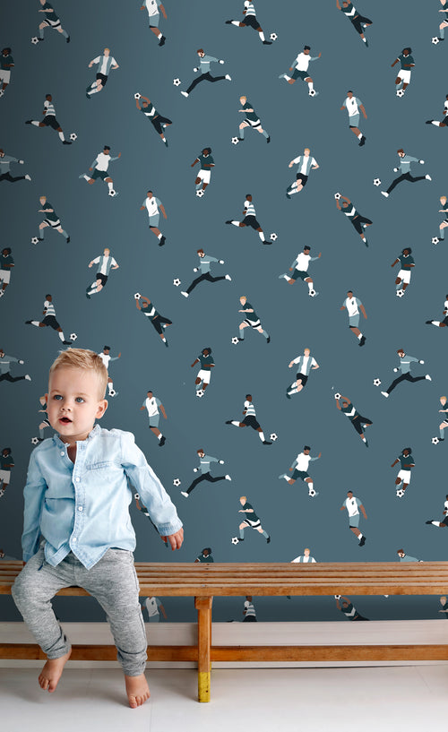 ESTAhome behang voetbalspelers donkerblauw - 50 x 900 cm - 131556