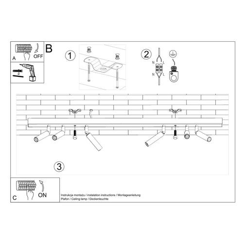 Sollux Lighting Plafondlamp EYETECH 6 wit - 100x3x20cm