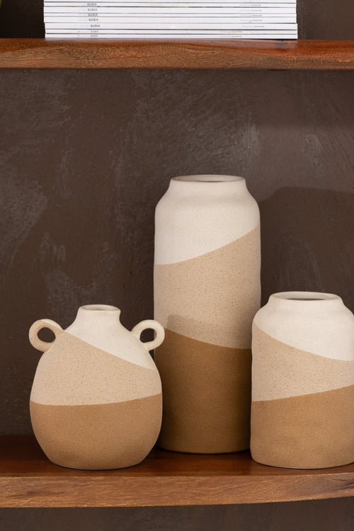 J-Line vaas Oor - keramiek- beige/lichtbruin - small -  Ø 16 cm