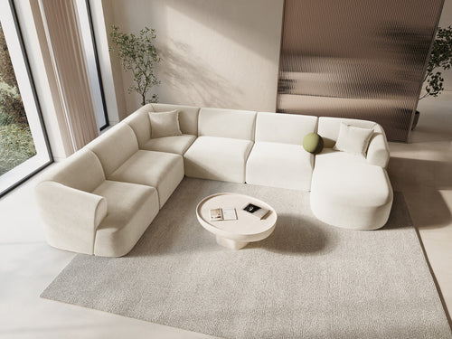 Cosmopolitan Design Modulaire panoramische hoekbank links Campi 7-zits, flueel lichtbeige - 255x330x70cm