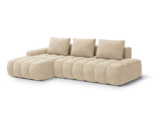 Cosmopolitan Design Uitklapbare hoekbank links met opbergdoos Linz 3-zits, flueel lichtbeige - 142x275x84cm