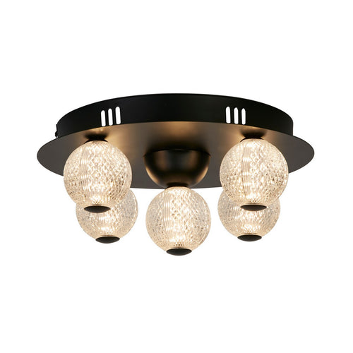 Searchlight Asteroid LED-plafondlamp, zwart metaal met heldere acrylbollen