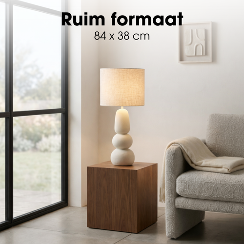 Mica Decorations Menko Tafellamp Woonkamer - Lamp Decoratief met Lampenkap - Bureaulamp Tafellampen Woonkamer - 84 x ⌀38 cm - 60W E27 IP20 - Cream
