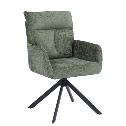 Home Deluxe ALUNA chenille eetkamerstoel met armleuningen - set van 1 Groen - vtwonen shop