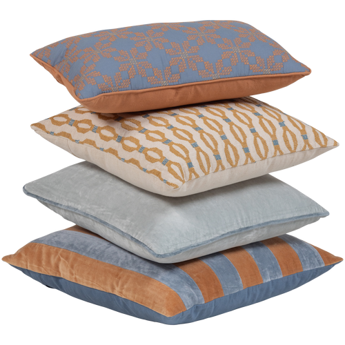WOOOD kussens Lira - Blauw/Oranje - Set van 4