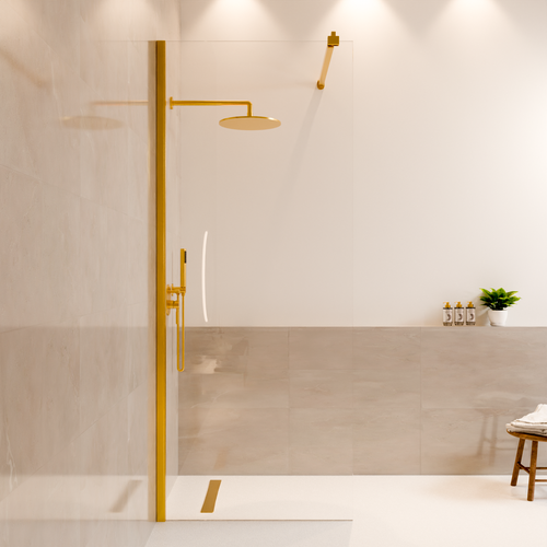 LOMAZOO douchewand Lima - inloopdouche - anti kalk nano coating - helder glas - 8 mm - goud - 80 x 200 cm