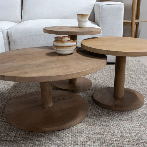 Giga Meubel Salontafel Nao - Rond - Mangohout - Set van 3