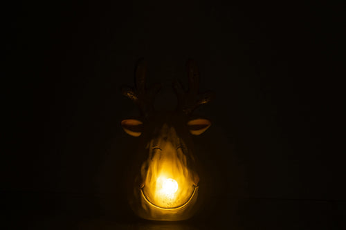 J-Line figuur Rendier Hoofd - keramiek - mix - small - 2 stuks - LED lichtjes