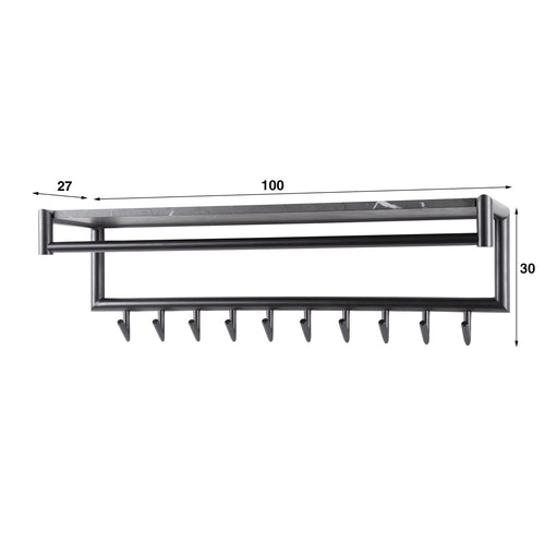 Giga Meubel Kapstok Roede - Zwart Metaal - 10 Haken - 100x27x30cm