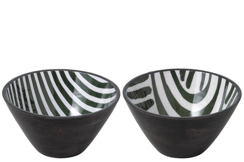 J-Line schaal - hout - olijfgroen/donkerbruin - large - 2 stuks