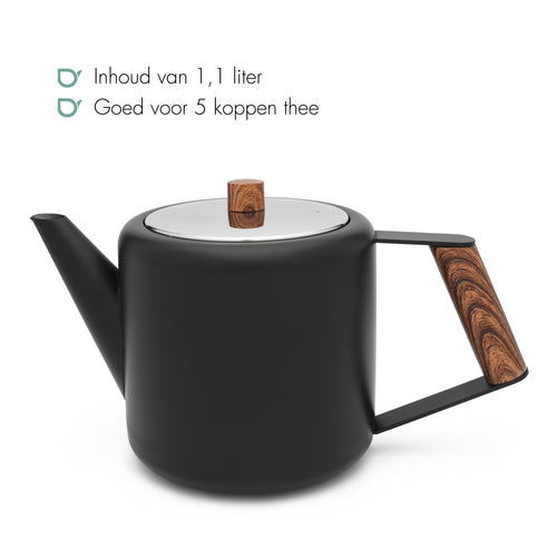 Bredemeijer - Dubbelwandige theepot Duet Design Boston - 1,1 liter - RVS - Mat zwart
