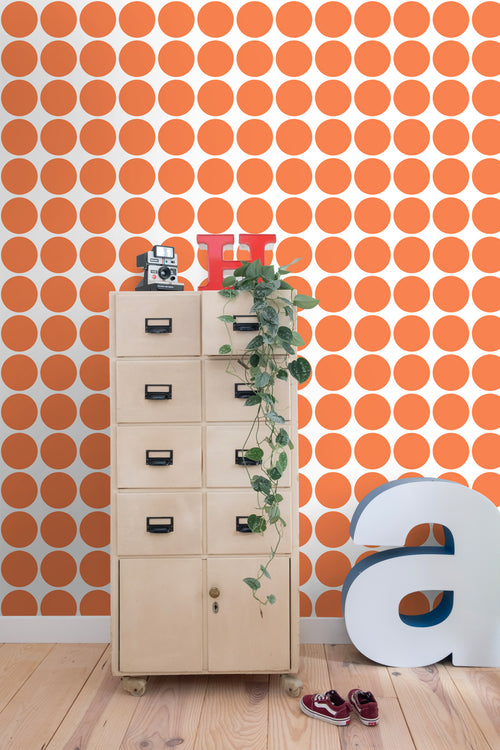 ESTAhome behang grote bollen oranje - 50 x 900 cm - 131558 - vtwonen shop