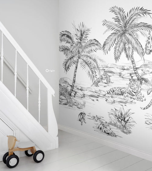 Origin Wallcoverings fotobehang safari pentekening zwart wit - 250 x 279 cm - 357223 - vtwonen shop
