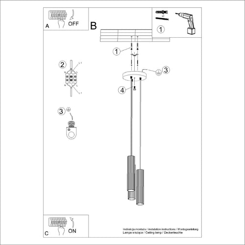 Sollux Lighting Hanglamp KARBON 3P wit - 19,5x19,5x108cm