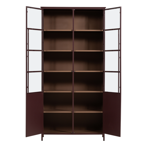 WOOOD xl 2-deurs vitrinekast Exhibit - Metaal - Bordeauxrood - 203x99x45