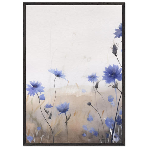 Artfulprints Poster met Lijst Flower aquarel 3   - 70x100 cm - Blauw