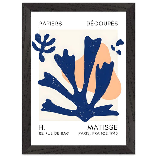 Artfulprints Poster met Lijst Matisse – Abstract bloom navy blue II   - A4 21x29.7 cm - Blauw