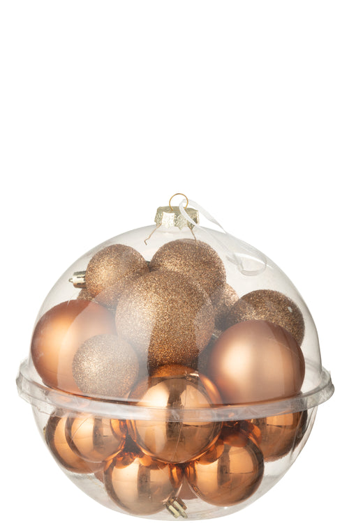J-Line kerstbal - kunststof - oranje - doos van 24